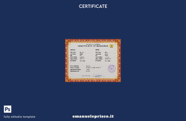 modello PSD di certificato di matrimonio portoghese in stile verificato